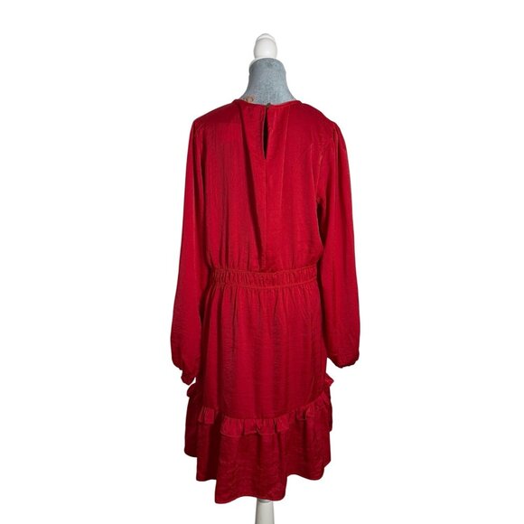 NWT Knox Rose Long Sleeve Satin Dress Large Keyhole-Neck Elastic Waist Red - Picture 7 of 10